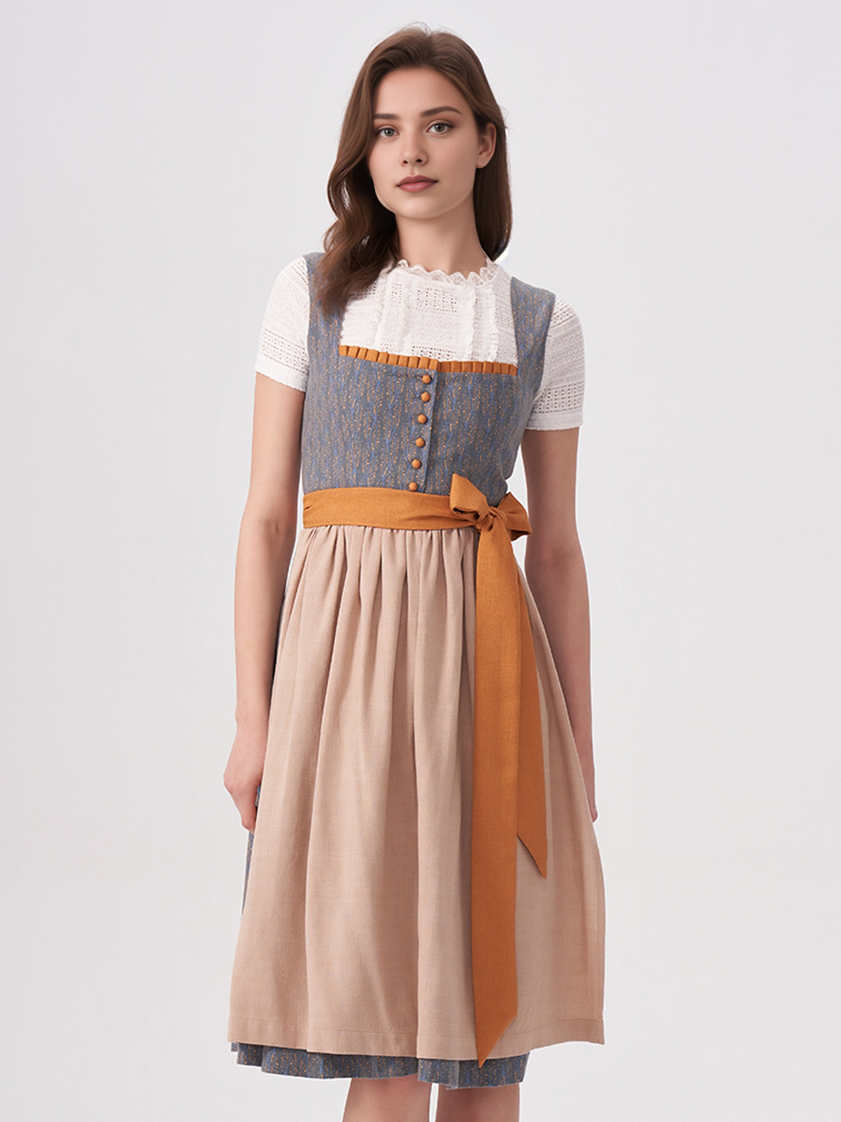Dirndl in Blau mit modernen Accessoires