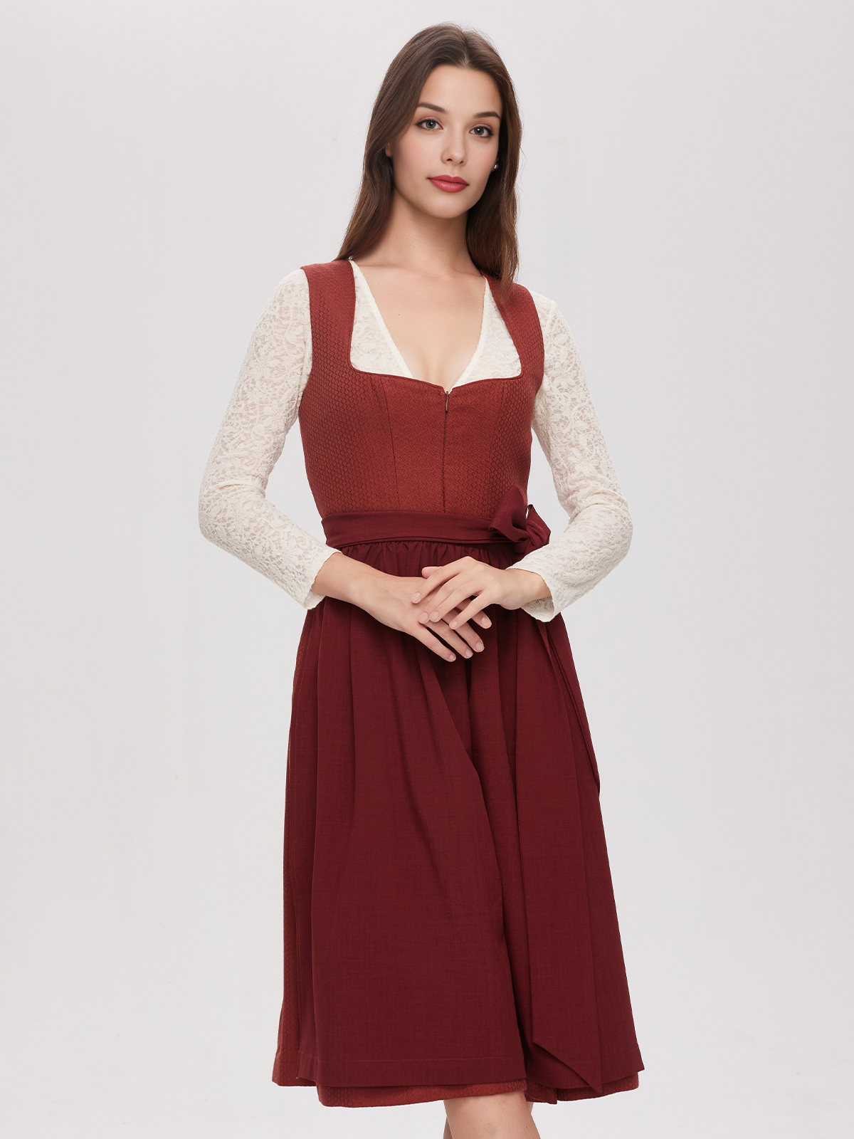 Modernes Dirndl Langarm in Rot
